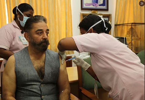 Kamal Haasan get the vaccine.