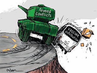 Cartoon: COVID-19 vaccination campaigns suffer in conflict zones