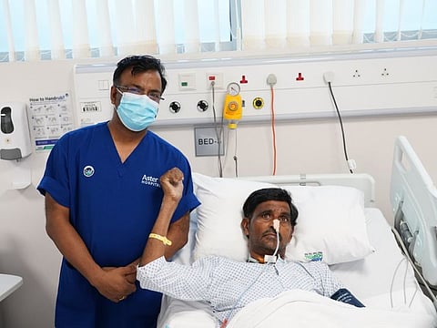 Patient Tabarak Hussain with Dr Vikas Bhagat at Aster Hospital in Mankhool, Dubai.