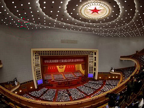 Chinese leaders and delegates attend the opening session of the National People's Congress (NPC) at the Great Hall of the People in Beijing, China March 5, 2021.