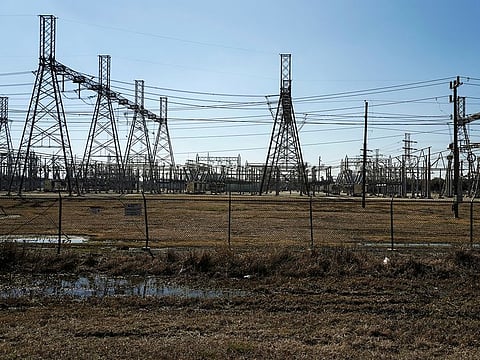 An electrical substation is seen after winter weather caused electricity blackouts in Houston, Texas, on February 20, 2021. 