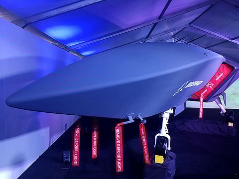 File photo: A model of Boeing's pilotless, fighter-like jet, dubbed 'Loyal Wingman', is dislpayed in Avalon, Australia. 