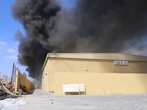 The warehouse on fire in Ras Al Khaimah.