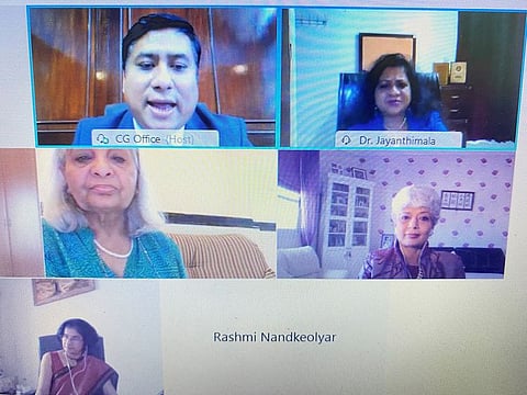 Clockwise: Siddhartha Kumar Baraily, Dr Jayanthimala Suresh, Dr Nishi Singh, Manjula Ramakrishnan  and Kusum Dutta at the webinar organised by the Indian Consulate in Dubai.