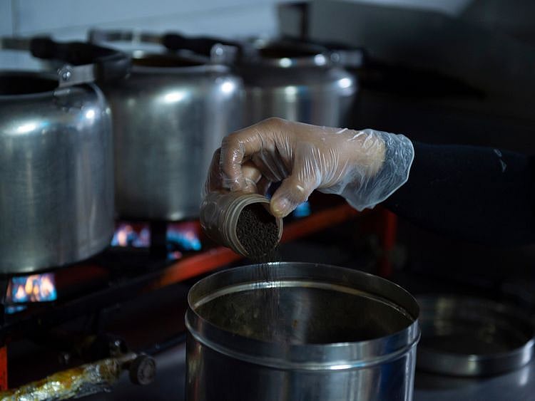 Shops add up to 1 kilo of sugar to 10 litres of water for brewing the karak tea.