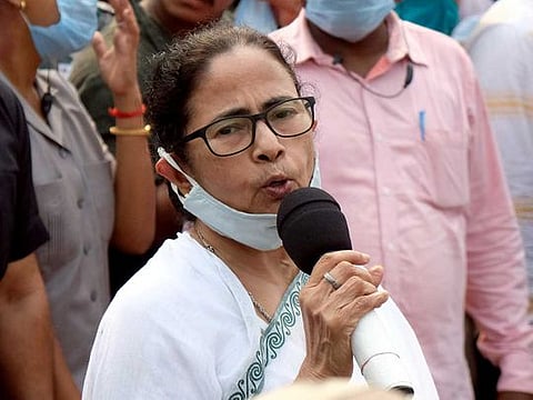 File picture: West Bengal Chief Minister Mamata Banerjee speaks to the people after filing her nomination from the Nandigram Constituency in Haldia on Wednesday, March 10, 2021. 