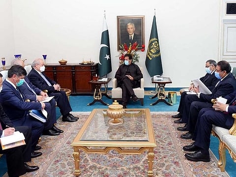 Foreign Minister of Uzbekistan Abdulaziz Kamilov meets Pakistan Prime Minister Imran Khan in Islamabad on March 10, 2021. 