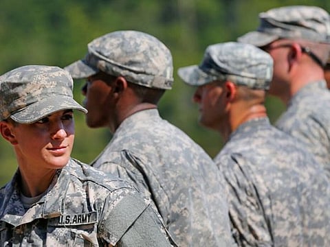 Army troops observing a demonstration of new requirements for the fitness test at Fort Bragg in 2019. 