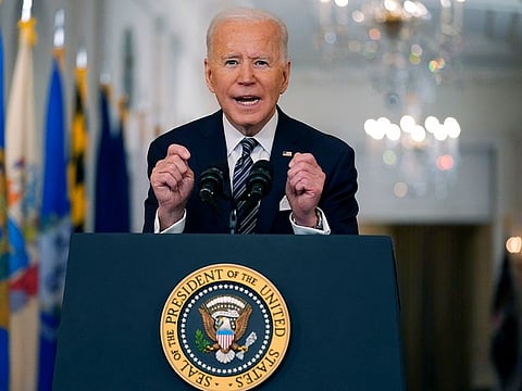 US President Joe Biden speaks about the COVID-19 pandemic during a prime-time address from the East Room of the White House