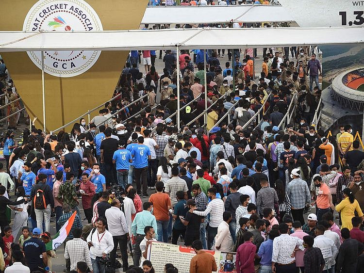 Fans at the stadium at Motera for the India v England clash 