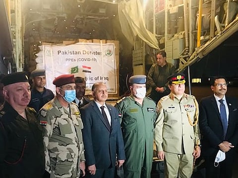 The first consignment of relief goods sent by Pakistan to Iraq was received this weekend by Iraqi officials and Pakistani embassy staff in Baghdad.