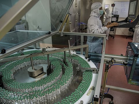 A vaccine fabrication line at the Serum Institute of India's Lab in Pune, India.