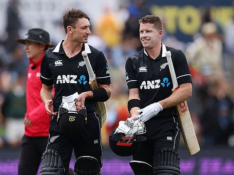 New Zealand's Henry Nicholls (R) and Will Young 