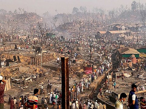 A general view of a Rohingya refugee camp after a fire burned down all the shelters in Cox's Bazar, Bangladesh, March 23, 2021.