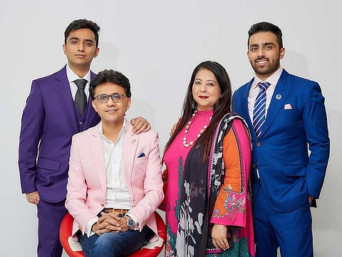 Anis Sajan, Vice Chairman of Danube Group (second from left) with wife Rubina Sajan and sons Azhar Sajan (Right), Director at Casa Milano and Sahil Sajan (Left).