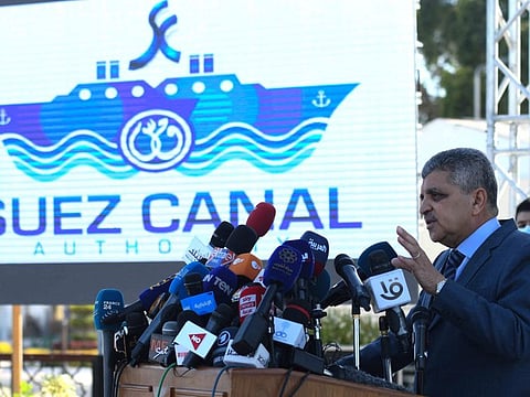 Egypt's Suez Canal Authority chief Osama Rabie holds a press conference over the grounding of Taiwan-owned MV 'Ever Given' (Evergreen) cargo ship in the waterway, in Suez on March 27, 2021. 