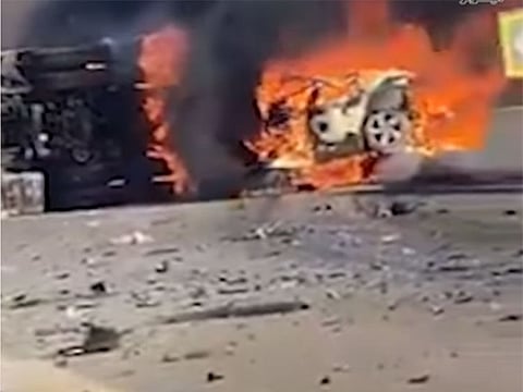 A screengrab from the video showing the aftermath of a head-on crash that killed a woman in Egypt.