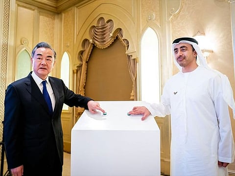 Sheikh Abdullah bin Zayed Al Nahyan, Minister of Foreign Affairs and International Co-operation, and China's Foreign Minister Wang Yi launch the first COVID-19 vaccine production line in the UAE.