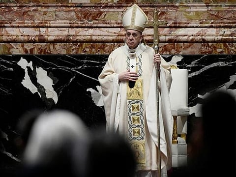 Pope Francis celebrates Easter Mass at St. Peter's Basilica at the Vatican April 4, 2021. 