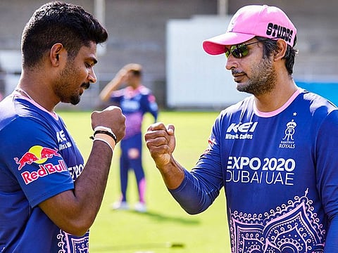 Meet-and-greet: Kumar Sangakkara (right), Rajasthan Royals' Director of Cricket, with his new captain Sanju Samson.