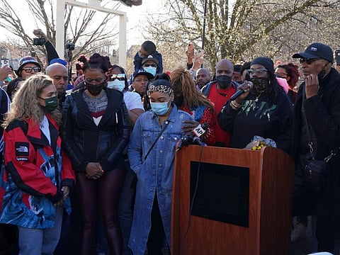 Family members and friends attend a vigil for rapper DMX outside a hospital in White Plains, New York, U.S., April 5, 2021.