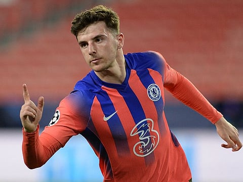 Chelsea midfielder Mason Mount celebrates scoring the first goal.