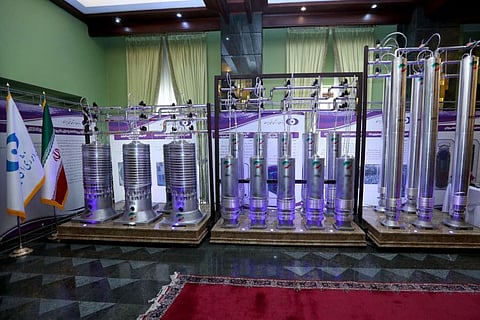 A number of new generation Iranian centrifuges are seen on display during Iran's National Nuclear Energy Day in Tehran, Iran April 10, 2021. 