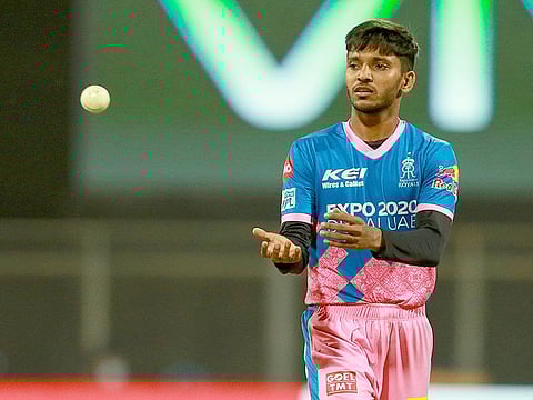 Chetan Sakariya of Rajasthan Royals during match 4 of the IPL 2021 against Punjab Kings held at the Wankhede Stadium Mumbai on the 12th April 2021. 