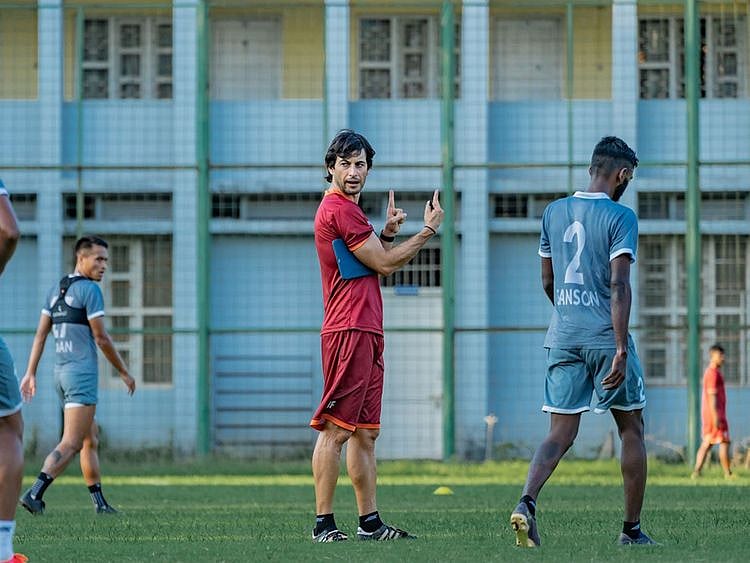 Coach Juan Ferrando during an FC Goa training session