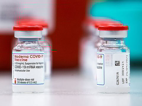 Vials of the Moderna COVID-19 vaccine. 
