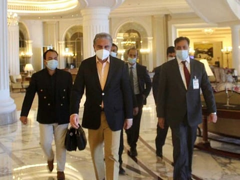 Pakistan Foreign Minister Shah Mahmood Qureshi arrives at Dubai International Airport on Saturday, April 17, on his three days officials visit to the UAE.