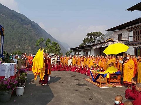 An undated photo provided by the Bhutan Ministry of Health shows a Buddhist ritual performed as vaccines for COVID-19 arrive in Lhuntse, Bhutan. The Himalayan nation has given more than 60 per cent of its people a jab. Some villages were reached by helicopter, and health workers hiked through ice and snow. 