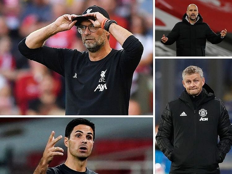 Premier League managers Jurgen Klopp, Pep Guardiola, Ole Gunnar Solksjaer and Mikel Arteta