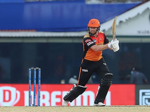 Jonny Bairstow of the Sunrisers Hyderabad drives against the Punjab Kings in IPL 2021, in Chennai on Wednesday.