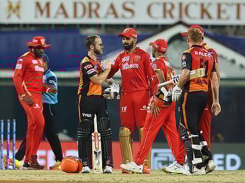Sunrisers Hyderabad and Punjab Kings players great each other after the match.