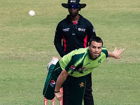 Pakistan's Usman Qadir delivers a ball during the first Twenty20 international match against Zimbabwe at the Harare Sports Club in Harare on April 21, 2021. 