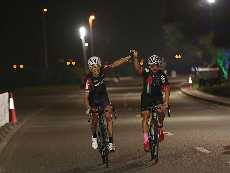Jani Brajkovic wins the 75km Nad Al Sheba Cycling Championship alongside friend Vladimir Gusev 
