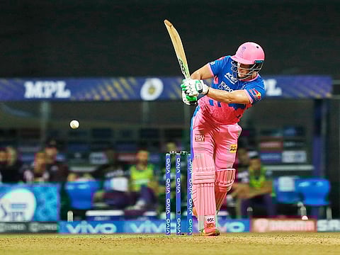 David Miller of Rajasthan Royals plays a shot.  
