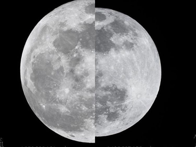  Today the moon will appear up to 15 per cent larger in size, and about 30 per cent brighter than it normally is. The moon will be at the nearest point to earth at 357,470 km, at 7.25pm Oman time, and will appear reddish or orange due to dust and other particles in the atmosphere around the earth