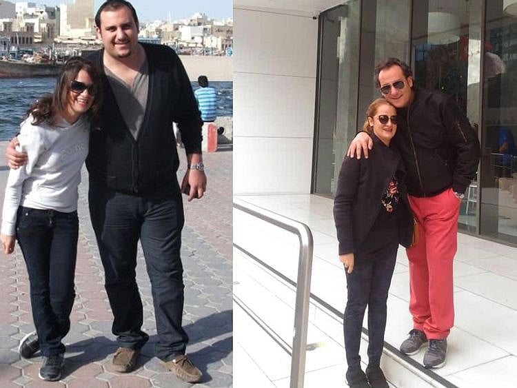 Sina with his wife Sahar before (left) and after