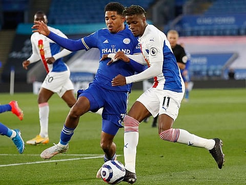 Leicester's Wesley Fofana, left, during the match against Crystal Palace