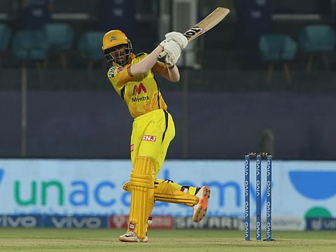 Ruturaj Gaikwad of Chennai Super Kings in full flow during his Man of the Match effort of 75 from 44 deliveries on Wednesday.
