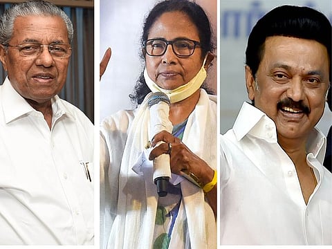 Pinarayi Vijayan, Mamata Banerjee and M K Stalin.
