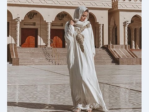 Celebrated dancer Johara poses in the courtyard of a Hurghada mosque.