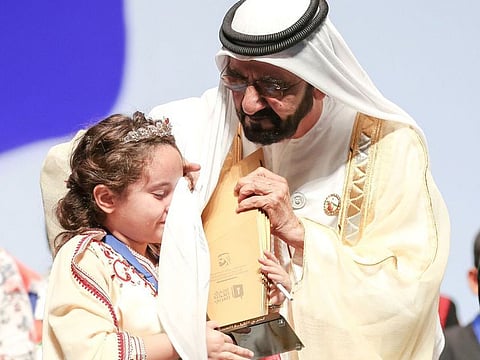 His Highness Sheikh Mohammed bin Rashid Al Maktoum with Maryam Lehsen Amjoun. 