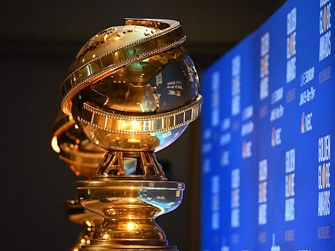 In this file photo taken on December 9, 2019 Golden Globe trophies are set by the stage ahead of the 77th Annual Golden Globe Awards nominations announcement at the Beverly Hilton hotel in Beverly Hills.