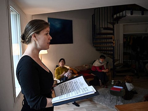 Mezzo-soprano singer Fiona McGown performs a concert in private homes,  in Aubervilliers, outskirts of Paris.