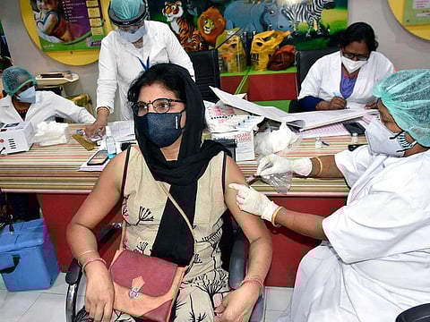 Beneficiary receive the second dose of COVID-19 vaccine, in Patna on Monday, May 10, 2021.  