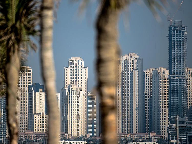 Stock Dubai skyline Jumeirah Beach Residence JBR