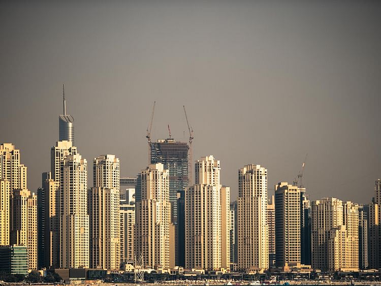 Stock Dubai skyline Jumeirah Beach Residence JBR